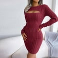 thumbnail image 4 of Ruimatai Women's Long Sleeve Dress Fall Elegant Casual Dresses Women's And Winter Hollow Waist Bag Hip Knitted Sweater Dress, 4 of 8