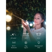 Twinkly–App-Controlled LED Bulb Lights String w/20 AWW(Warm White to Cool White) LEDs. 32.8ft. Black Cable. Indoor & Outdoor Smart Lighting Decoration