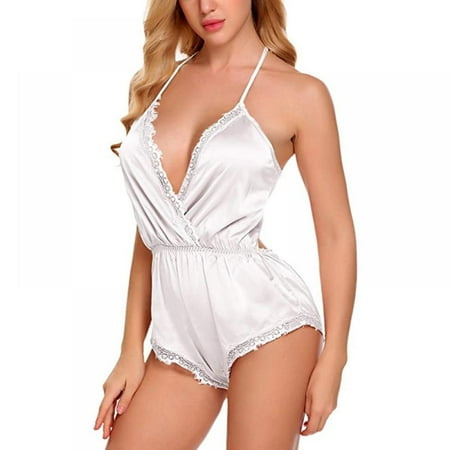 

Lingerie for women Women Lace Satin Bodysuit Teddy Lingerie Backless Jumpsuit Underwear