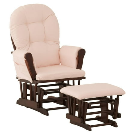 Glider & Ottoman in Espresso Finish with Pink Cushion