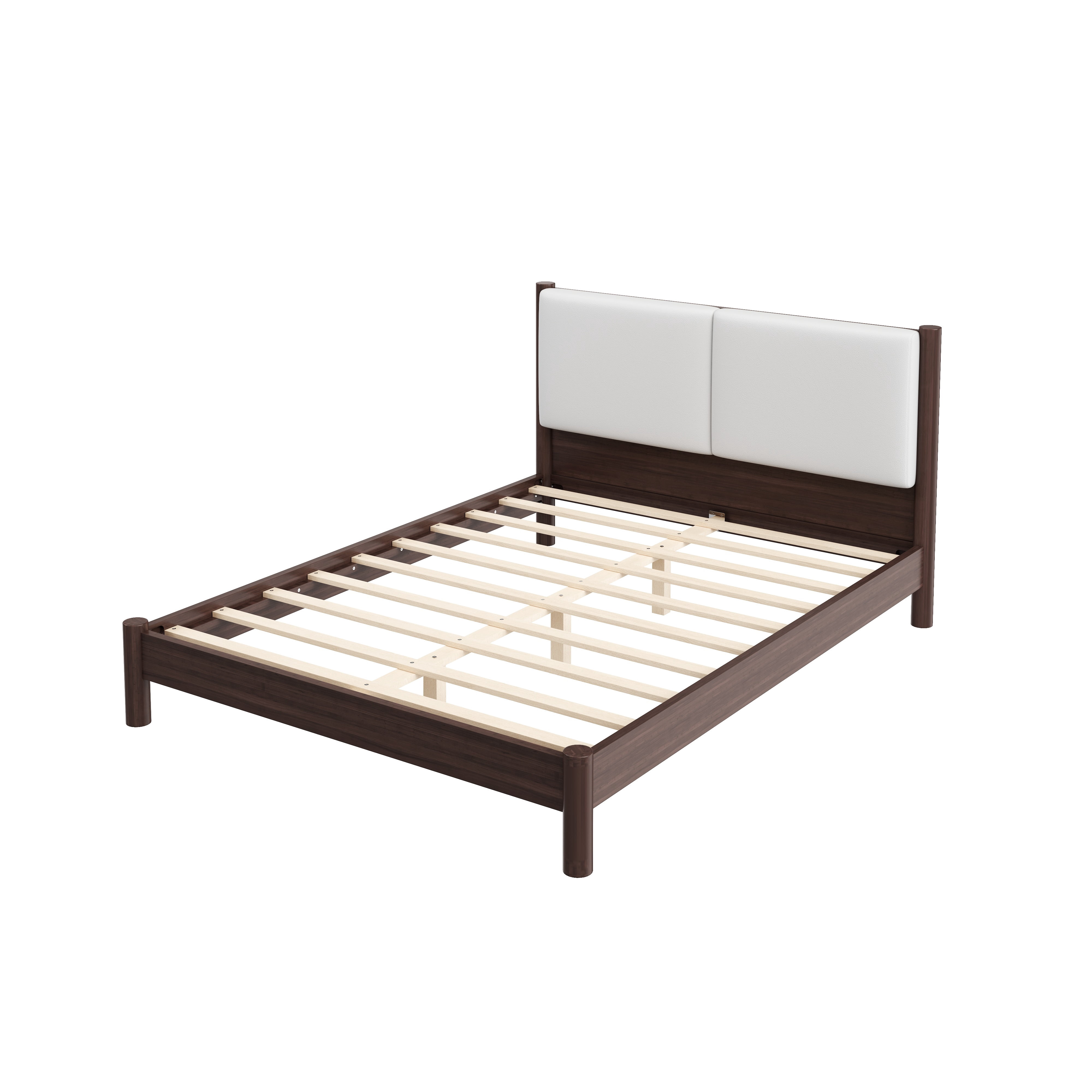 Euroco Wood Queen Size Platform Bed with PU Leather Headboard, No Box Spring Needed, Espresso