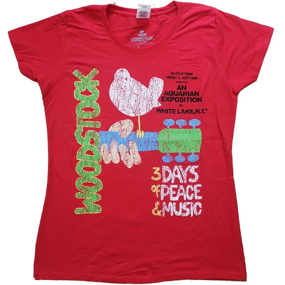 Woodstock Ladies T-Shirt: Vintage Classic Poster (Large)