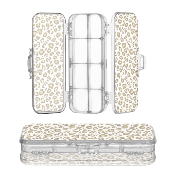 Plastic Pencil Box Large Capacity Pencil Boxes Clear Boxes with Snap-Tight Lid Stylish Office Supplies Storage Organizer Box Gold Leopard Print Pattern