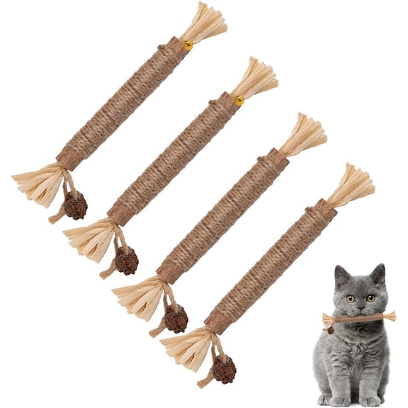 Natural Silvervine Dental Sticks for Cats, 4pcs Cat Chew Toys with Catnip for Teeth Cleaning, Natural Matatabi Chew Sticks for Kittens & Adult Cats