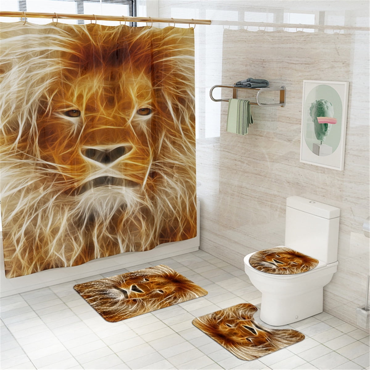African Lion Bathroom Waterproof Shower Curtain Liner Shower Curtain