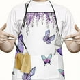 thumbnail image 2 of Purple Flower Butterfly Pattern Apron-Garden Aprons for Women with Pockets-Cotton Linen Waterproof Kitchen Cooking Gardening Aprons Adjustable for Kitchen,Cooking,BBQ and Salon 33x27 Inch, 2 of 7