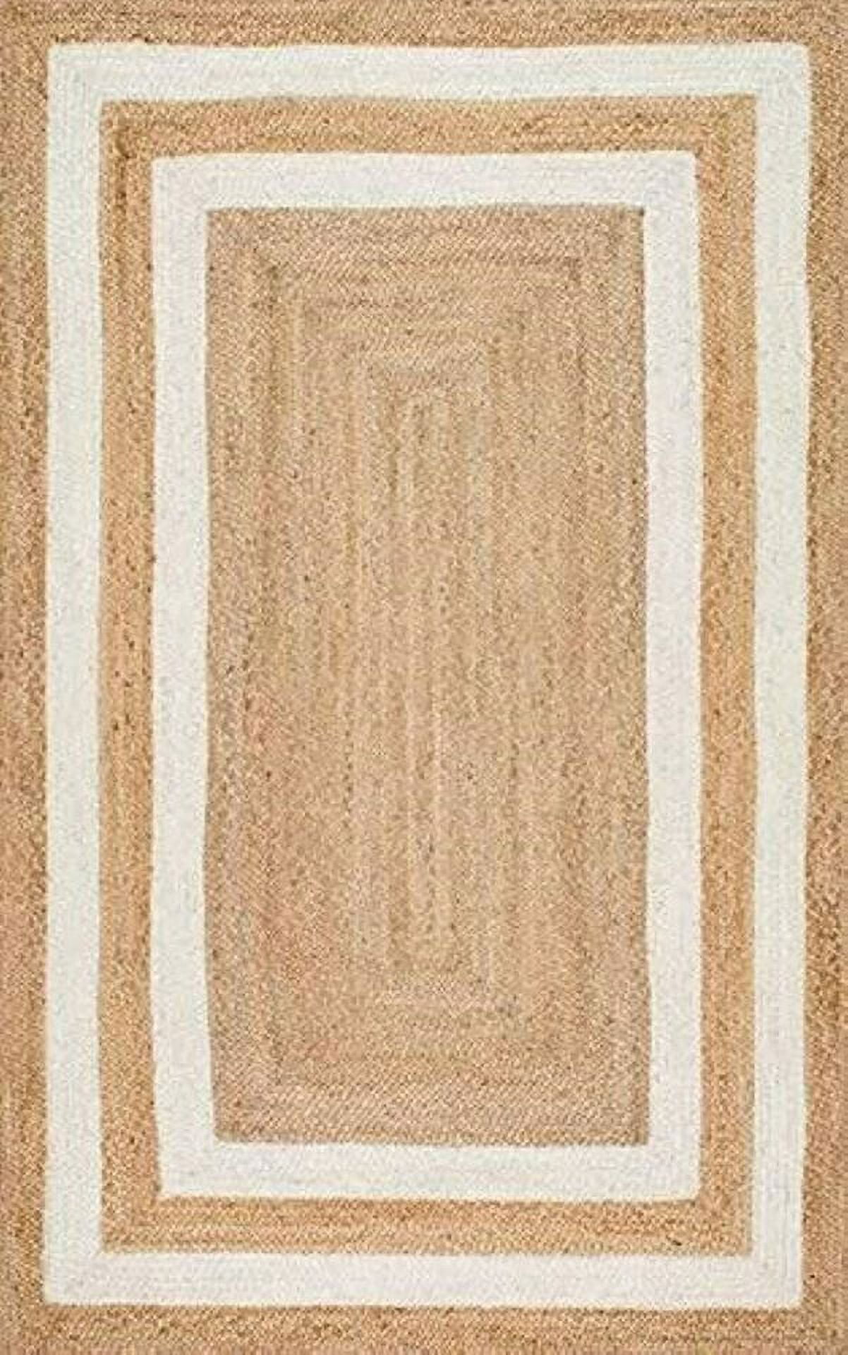 Indian Handmade Braided Pure Jute with White Design Area Rugs , Floor Decor Carpet Size 6 x 6 Sqaure Feet ( 180 cm x 180 cm )