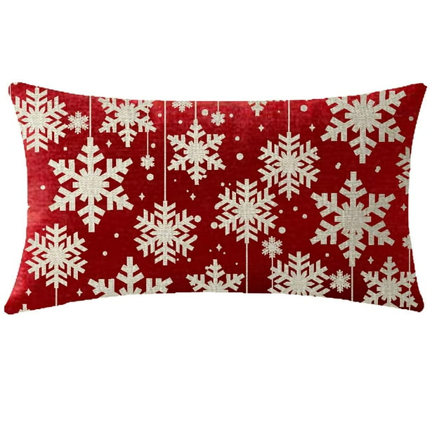 Niditw Happy Winter Have Yourself A Merry Little Christmas Hermosos Copos De Nieve Cintura Lumbar Rojo Algodón Arpillera Lino Funda De Almohada Funda De Cojín Decorativa Para El Hogar Largo Oblongo 12