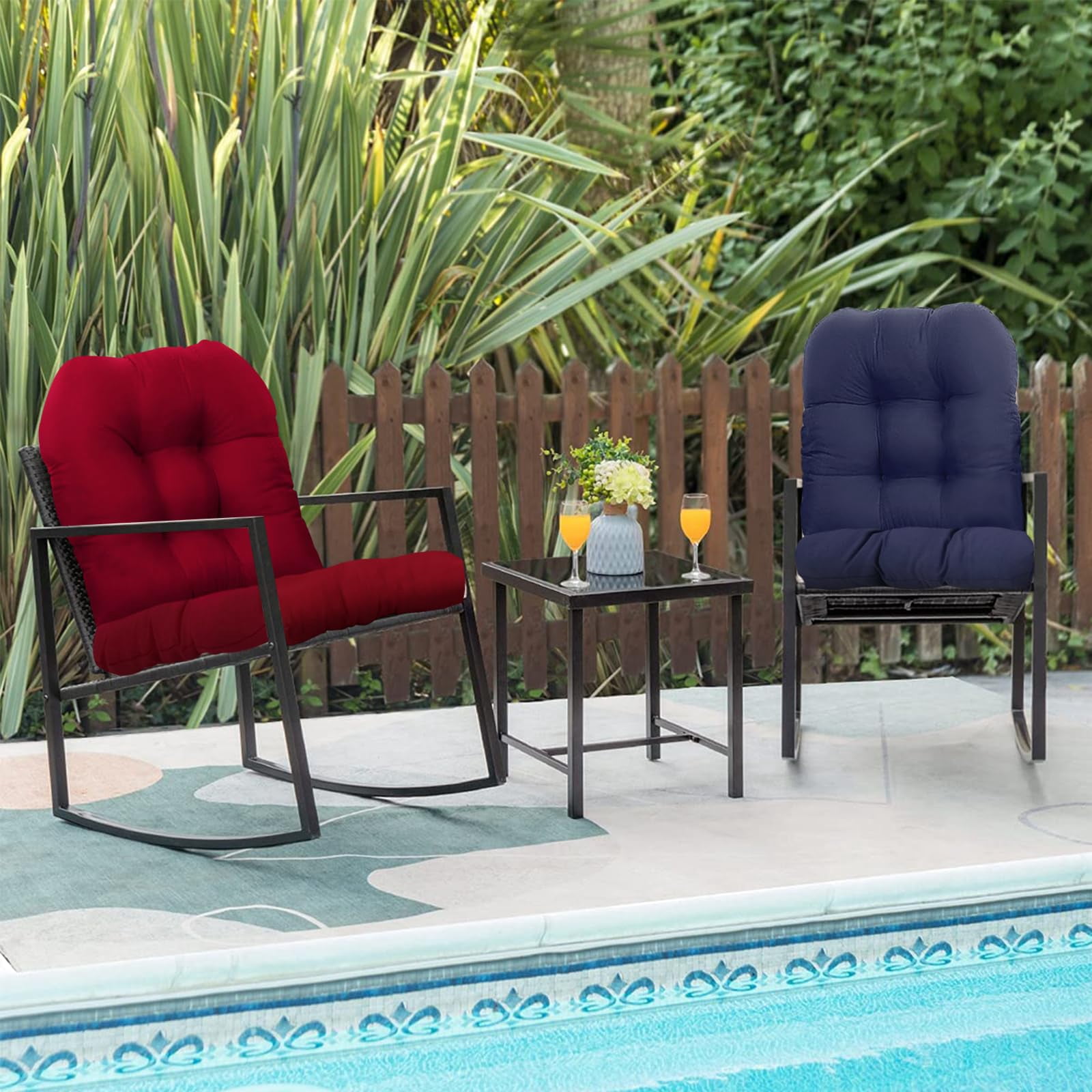 Outdoor Tufted Seat Cushions  2 Pack Patio Wicker Chair Cushion With Ties Waterproof Pads Round Corner 19"x19"x3.9" Black