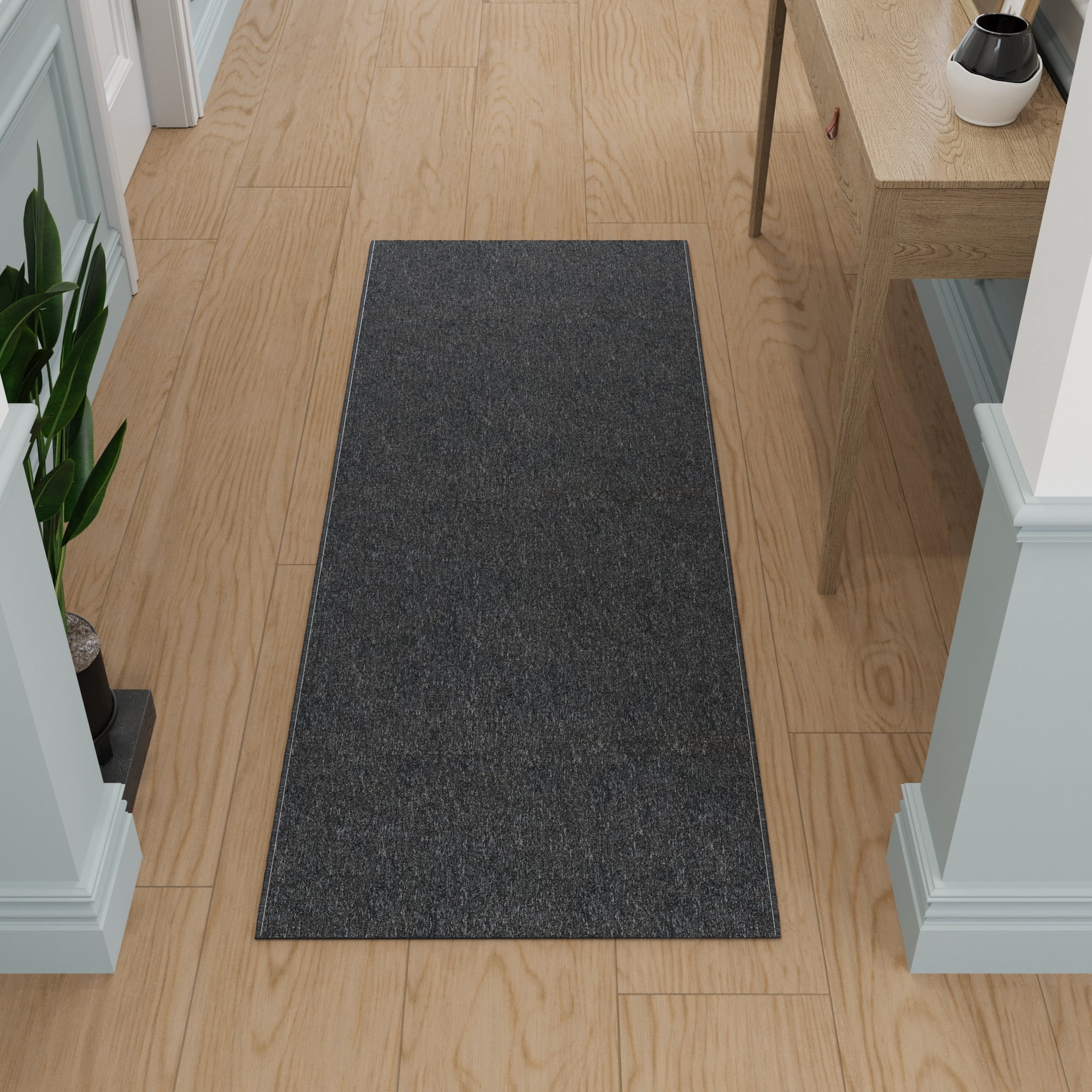 Ottomanson Hallway Runner Rug 2'7" x 6' Non-Slip Stain-Resistant Custom Size Carpet for Kitchen, Black