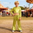 thumbnail image 6 of Dance for Girls Sequin Gold Dance Long Sleeve Crop Top and Flared Pants Outfit Set 90s Outfit for Kids Stage Performance Outerwear, 6 of 6