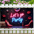 thumbnail image 2 of LUUFILx Let's Go Party Neon Backdrop Banner High Heels Disco Decoration Background for Girls Night Out Celebration Party Supplies Lipstick Props, 2 of 7