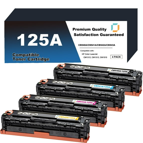 CB540A/541A/542A/543A Toner Cartridge Replacement Compatible for HP 125A 4 Pack to use with Color LaserJet CM1312 MFP, CM1312nfi, CP1215, CP1515n, CP1518ni Printer
