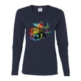 thumbnail image 2 of Wild Bobby, Colorful Rainbow Moose Head Wildlife Animal Lover Womens Graphic Long Sleeve T-Shirt, Navy, Medium, 2 of 3