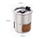 thumbnail image 3 of Vaso de acero inoxidable para camping de 300 ml con funda y tapa de madera | Termo de grado alimenticio 304 para café, bebidas frías y cerveza | Imprescindibles para actividades al aire libre,, 3 of 9