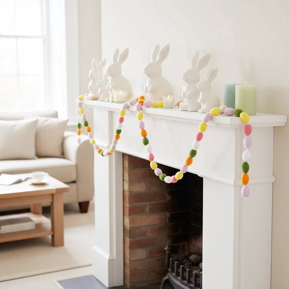47.24 Inch Easter Hanging Flocked Egg String Decorations for Party Wall with Colorful Artificial Eggs