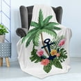 thumbnail image 4 of Vintage Nautical Tattoo Soft Flannel Fleece Throw Blanket, Tropical Palm Trees Anchor and Exotic Hibiscus, Cozy Plush for Indoor and Outdoor Use, 70" x 90", Peacock Green Multicolor, by Ambesonne, 4 of 5