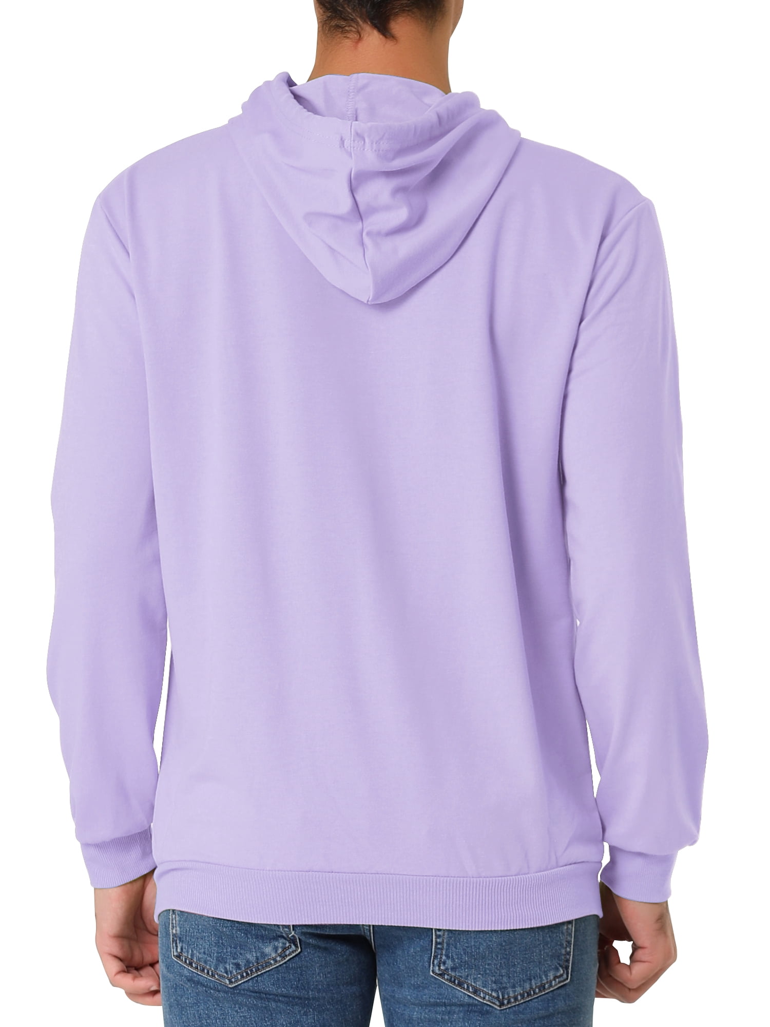 Unique Bargains Men's Hoodie Sweatshirt Long Sleeves Solid Drawstring Pullover L Light Purple