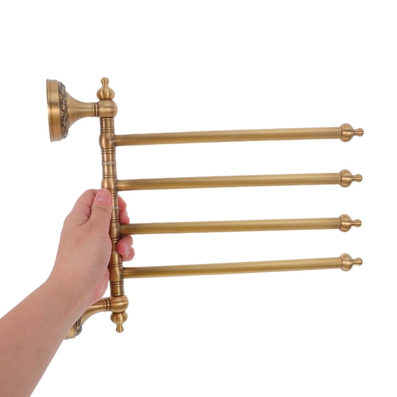 WEUVEB Golden Brass Bathroom Towel Rack with Rotatable Shelf, Wall-Mounted Holder for Towels and Accessories
