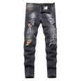thumbnail image 1 of Fdrone Jeans Skinny Garçon Déchirés Usés Extensible Designer Coupe Droite Slim Patchwork Jeans Confort Skinny Biker Denim, 1 of 9