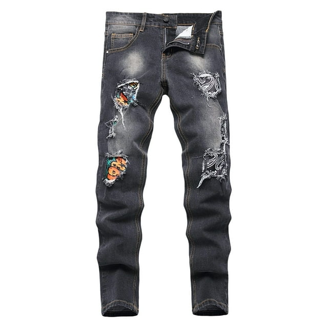 Fdrone Jeans Skinny Garçon Déchirés Usés Extensible Designer Coupe Droite Slim Patchwork Jeans Confort Skinny Biker Denim