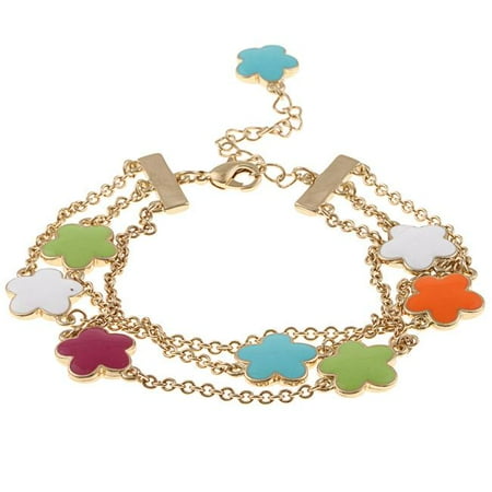Zirconmania 610B-2568MTC-G Goldtone Multi-color Enamel Three Strand Bracelet