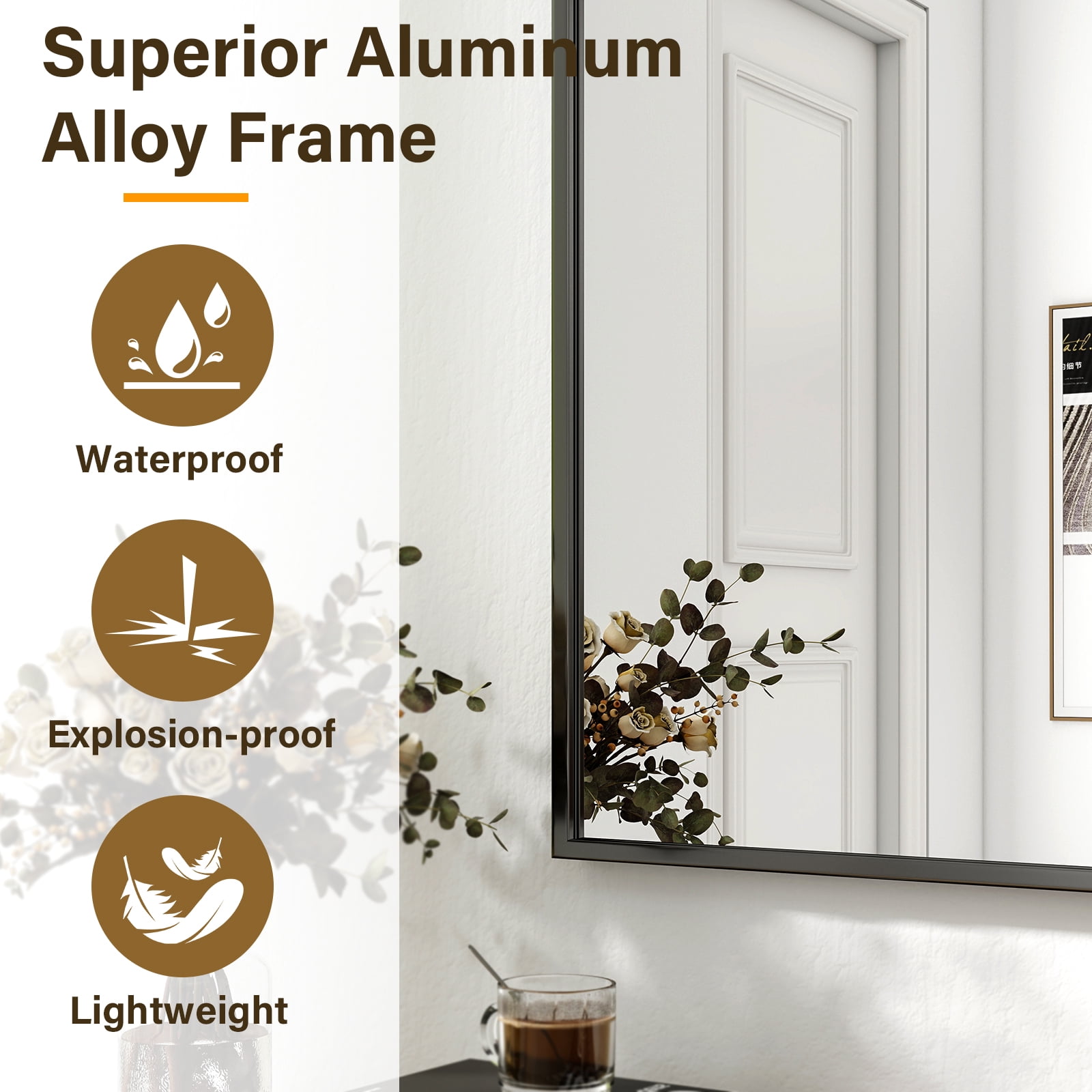 Gleamira 24"x36" Rectangular Bathroom Mirror Wall Mounted Mirror with Metal Frame, Black