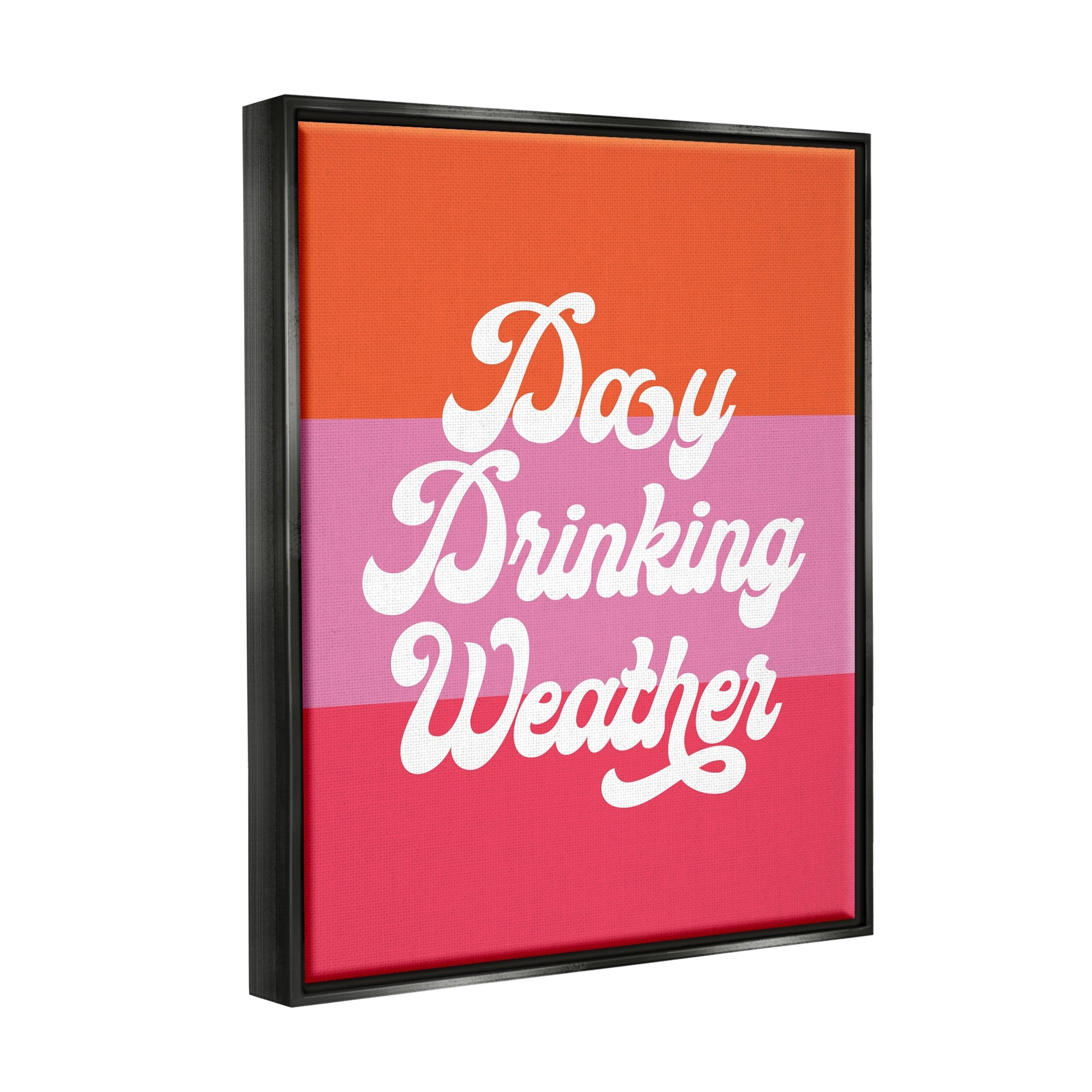 Stupell Industries Day Drinking Weather Summer Stripes Retro Typography Graphic Art Jet Black Floating Framed Canvas Print Wall Art, Design by Daphne Polselli