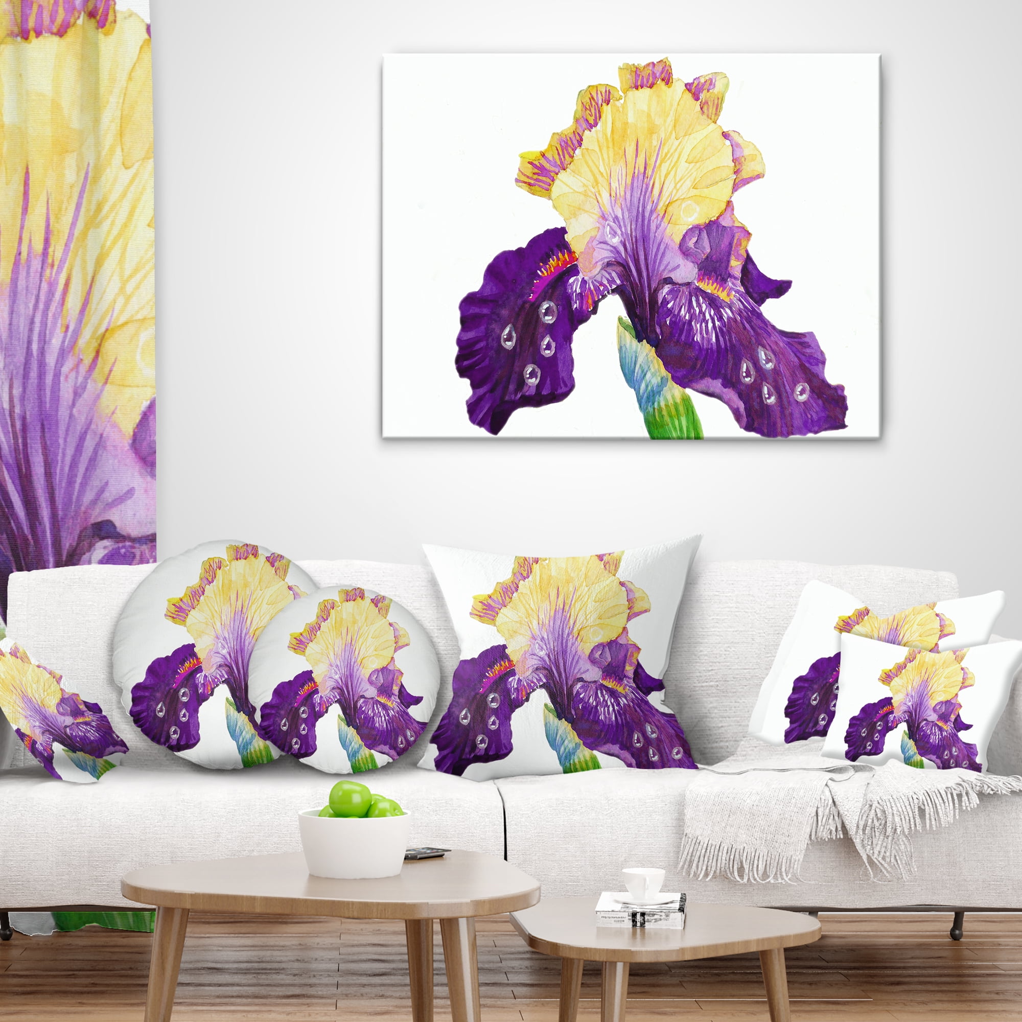 Designart Blooming Blue Yellow Iris - Floral Throw Pillow - 18x18