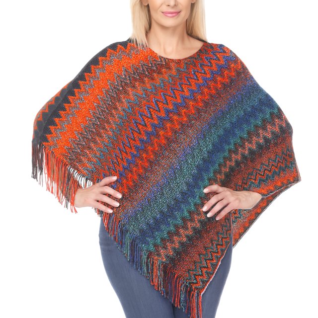 White Mark Poncho en Tricot à Franges pour Femme, Taille Unique