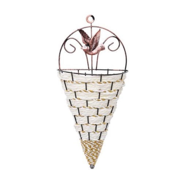 Wrought Iron Hanging Basket Rattan Wicker Cone Shape Flower Plant Pot