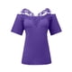 thumbnail image 4 of Blusa sexy de manga corta con encaje para mujer - Top informal con cuello en V - Corte holgado para primavera/verano/otoño - Combina con leggings y vaqueros, 4 of 5