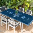 thumbnail image 2 of Navy Blue Snowflake Table Cloths for 8 Foot Rectangle Tables, Christmas Winter Vintage Stripes Patio Waterproof Elastic Fitted Tablecloths, Washable Rectangular Table Cover for Camping, 2 of 8