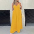 thumbnail image 2 of Womans Pants Solid V Neck Ruffle Lace Up Jumpsuit Straight Trousers Looses Jumpsuits Sweatpants Woman Yellow S, 2 of 4