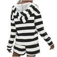 thumbnail image 3 of Wdfiry Two Piece Outfits for Women Hoodie Short Stripe Lounge Sets Drawstring Short Sleeve Sweatsuits Hooded Top and Shorts, 3 of 6