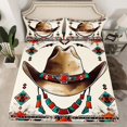 thumbnail image 2 of Homewish Vintage Western Aztec Queen Sheet Sets,Rustic Cowboy Hat Flat Sheet,Cyan Ebige Brown Queen Fitted Sheet For Boys Teens,Breathable Home Decor,4pcs, 2 of 7