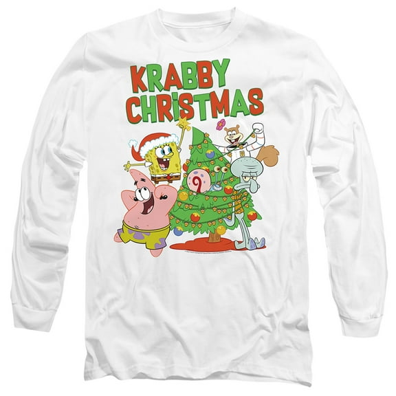 Spongebob Squarepants Merry Christmas Tree Decorating Unisex Adult Long-Sleeve T Shirt