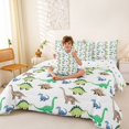 thumbnail image 3 of Feelyou Retro Cartoon Dinosaur Bedding Comforter Set for Kids Boys Girls, Kawaii Ancient Wildlife King Bedding Sets, Green White, Polkadot Reversible, 7pcs, 3 of 7