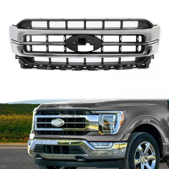 ONEPI Front Grill Chrome Compatible with Ford F-150 F150 2021 2022 2023 Models, No Emblem