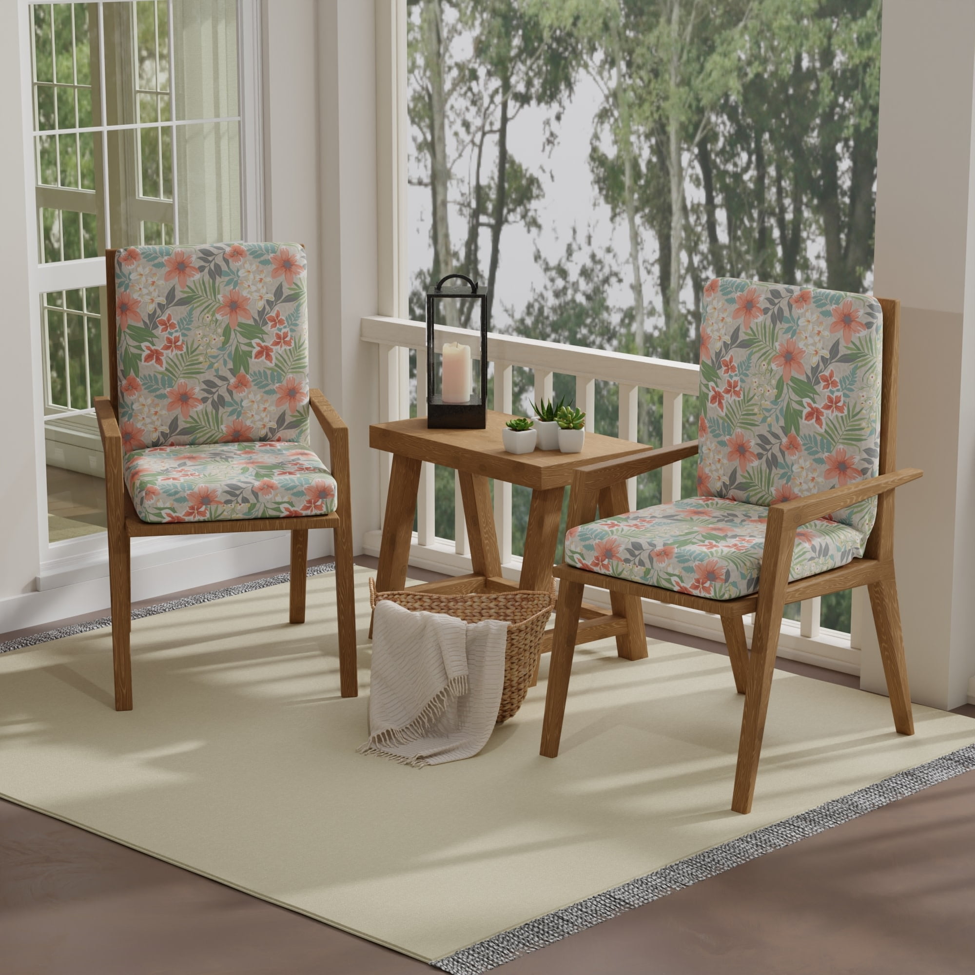 Jordan Manufacturing 44" x 21" Menda Tearose Multicolor Floral Rectangular Outdoor Chair Cushion with Ties