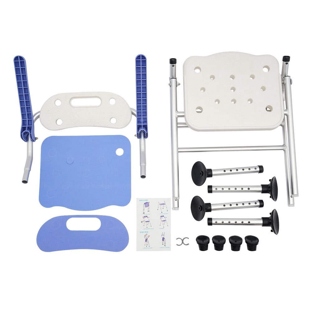 330lbs Folding Shower Chair Aluminum Alloy Adjustable Bath Seat with Back & Arms
