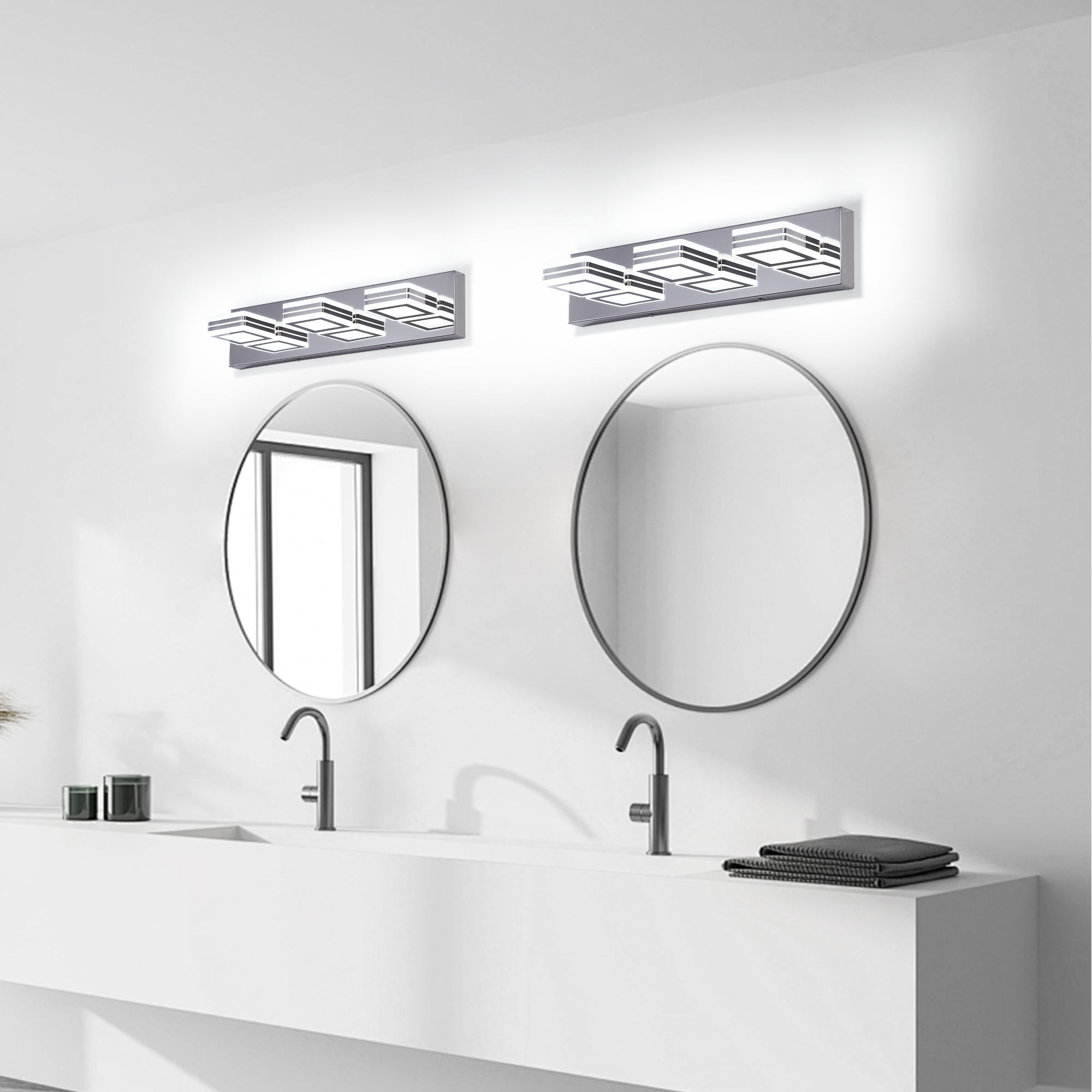 20 Inch LED Bathroom Vanity Light, Modern 3-Light Wall Sconce with Rotatable Heads, Dimmable Chrome Finish