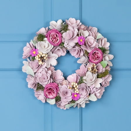 Northlight Wooden Floral Artificial Spring Wreath with Dried Foliage - 13.5" - Purple