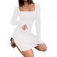 thumbnail image 3 of Gibobby Vestido de punto para mujer Vestido midi ajustado elástico de cintura alta con abertura y cuello cuadrado de manga larga para mujer(Blanco,M), 3 of 4