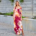 thumbnail image 1 of Nouveau Cravate-Teinte Bohème Robe Manches Courtes V Cou Robe Longue Grande Taille Décontractée Robe de Soirée Maxi Vestidos, 1 of 2