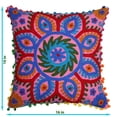 thumbnail image 5 of Stylo Culture Suzani Embroidered Decorative Throw Pillow Covers 16 x 16 Indian Pink Red Elegant 40x40 cm Pom Pom Lace Cotton Floral Square Cushion Covers | Set Of 5, 5 of 5