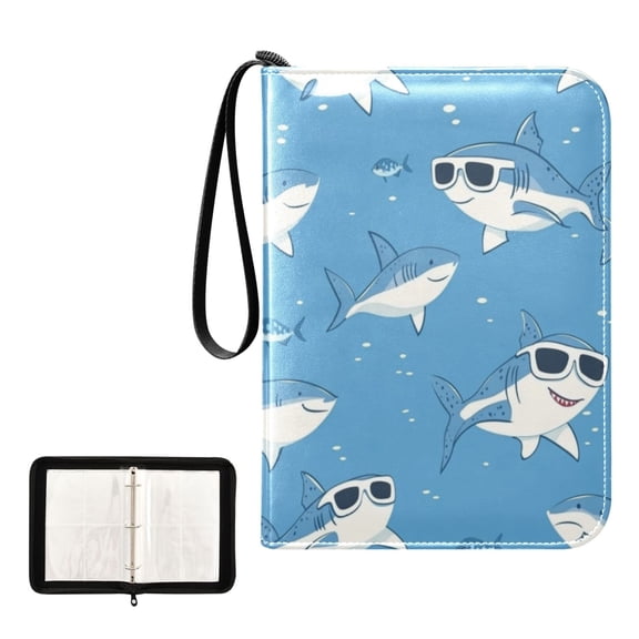 400 Pockets Trading Cards Album,Card Binder 4-Pocket, Cards Collector Album Holder Fits 400 Cards with 50 Removable Sheets Cute Sharks Wearing Sunglasses