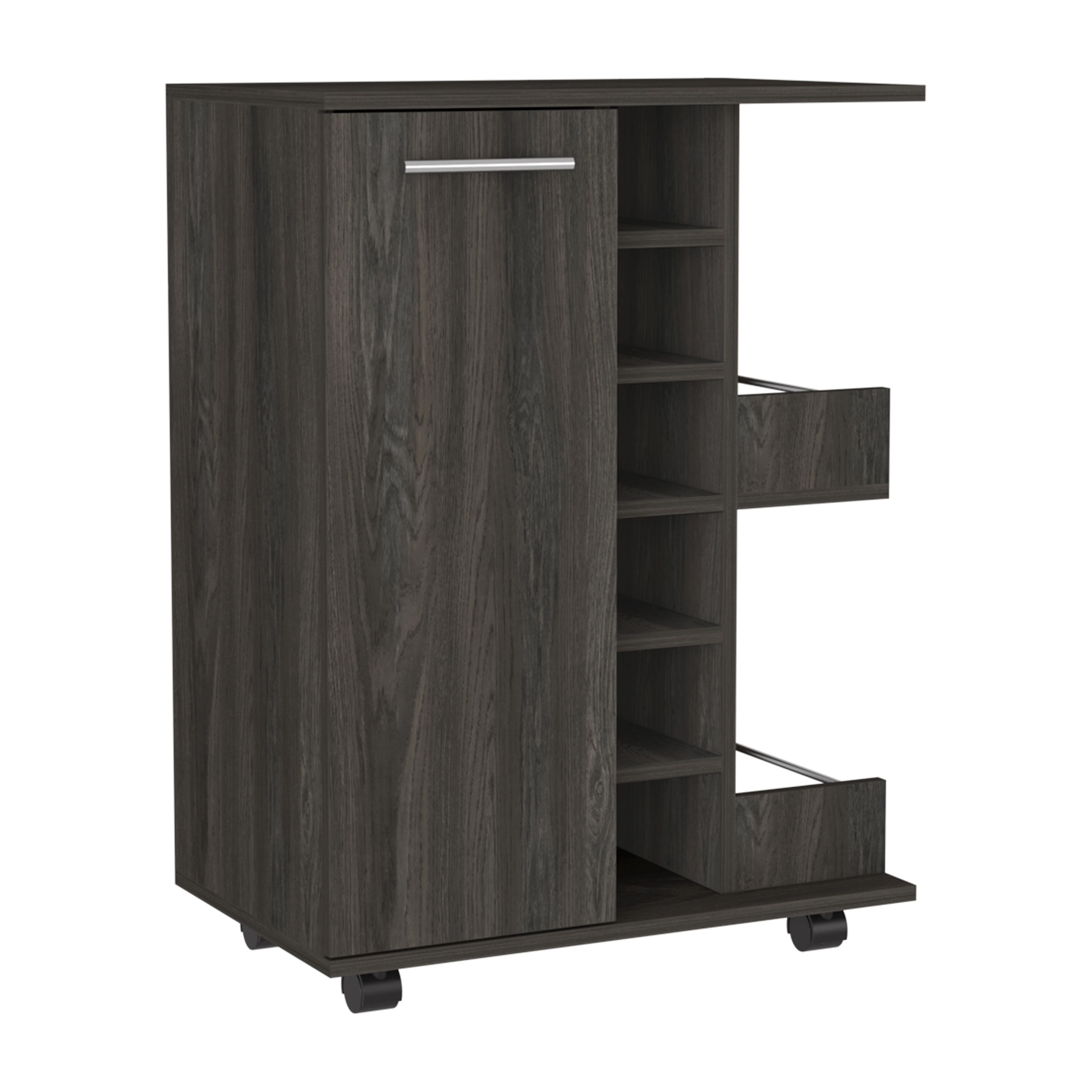 Bar Cart Wells,Four Casters, Carbon Espresso Finish
