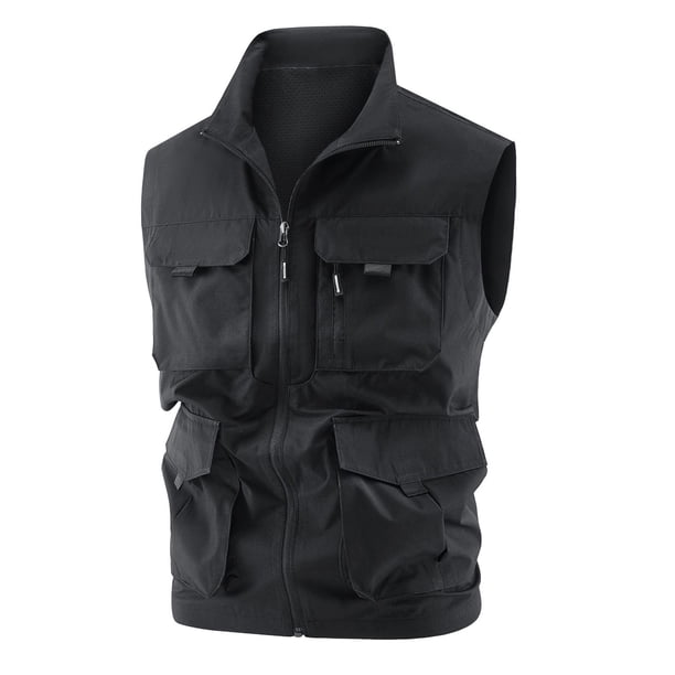 Chaleco deportivo de color liso para hombre: prenda de trabajo ligera sin mangas con bolsillos, estilo informal para todas las estaciones