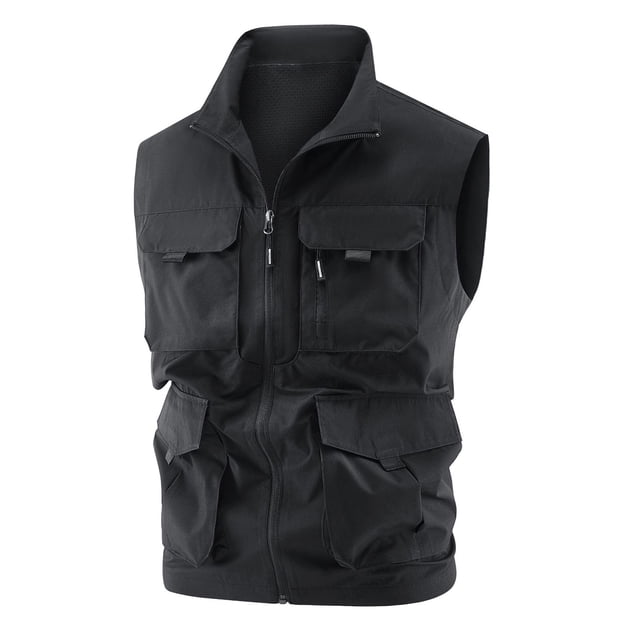 Chaleco deportivo de color liso para hombre: prenda de trabajo ligera sin mangas con bolsillos, estilo informal para todas las estaciones